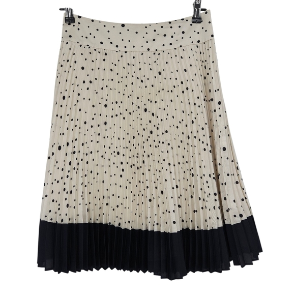 Ann Taylor Pleated A Line Skirt Ivory Polka Dot Side Zip Lined Flare 0 - Picture 1 of 7